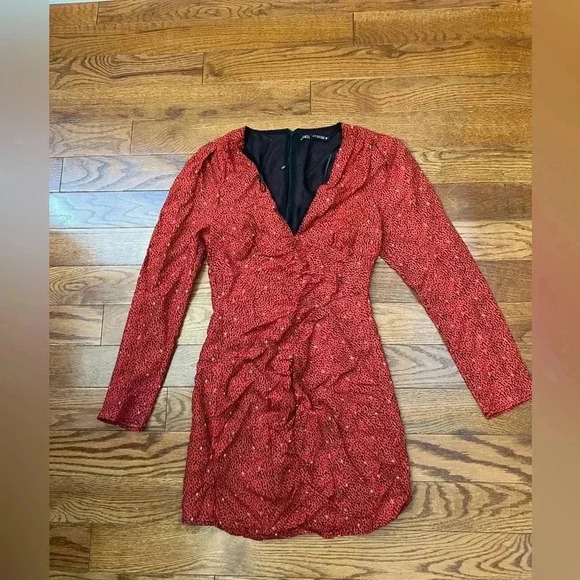 Zara Dresses & Skirts - Zara Women’s Mini Dress Long Sleeve Size Large V-Neck Ruched Dress Sz S
